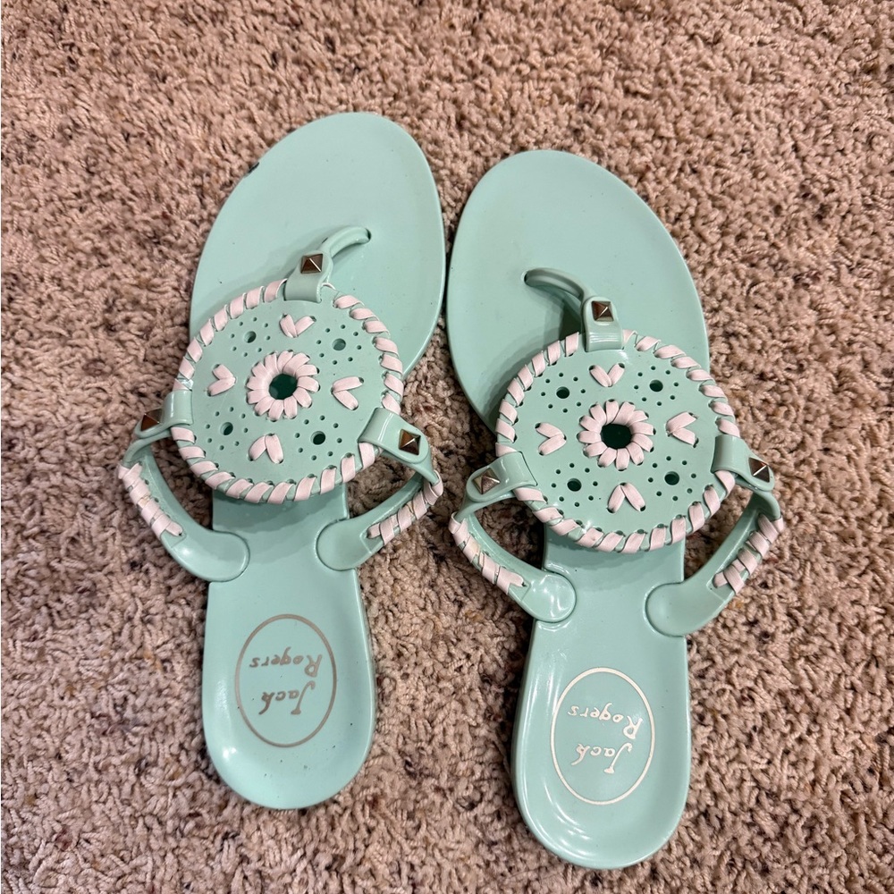 Jack Rogers Pastel Green Sandals with White Accents